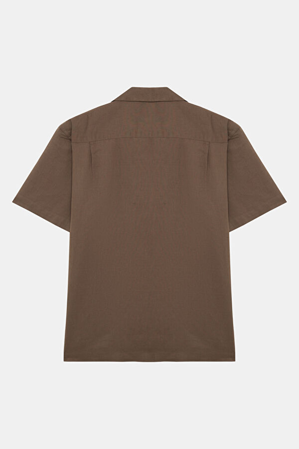 Brown Resort Collar Linen Cotton Shirt 2