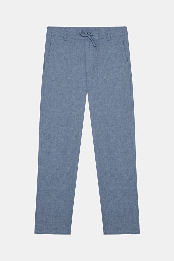 Slim Fit Light Blue Slim Fit Cotton/Linen Men's Trousers
