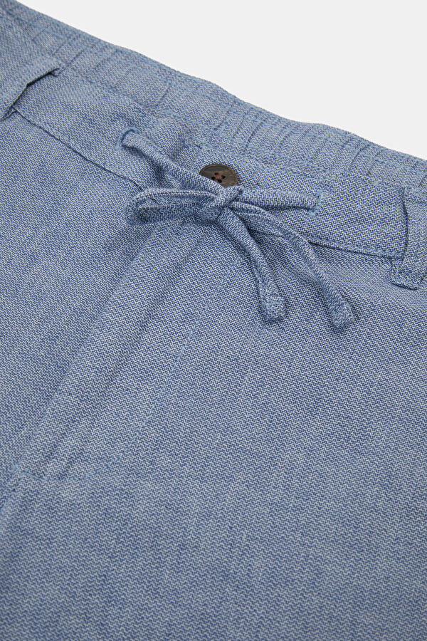 Slim Fit Light Blue Slim Fit Cotton/Linen Men's Trousers 3