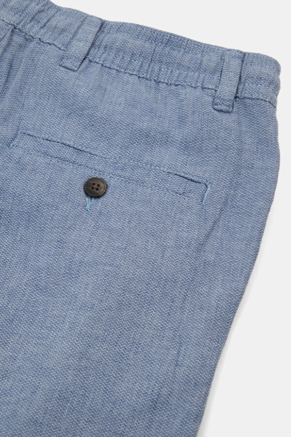 Slim Fit Light Blue Slim Fit Cotton/Linen Men's Trousers 5