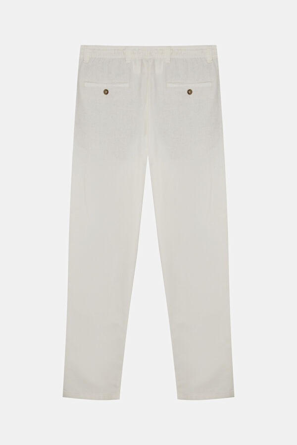 Slim Fit White Slim Fit Cotton/Linen Men's Trousers 2