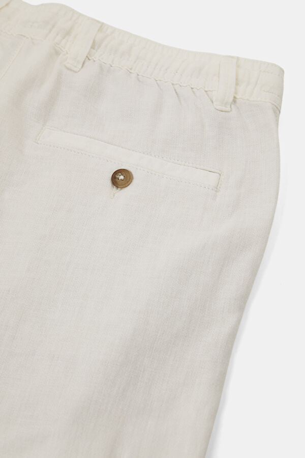 Slim Fit White Slim Fit Cotton/Linen Men's Trousers 4