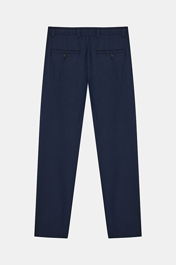 Slim Fit Navy Blue Slim Fit Cotton/Linen Men's Trousers 2