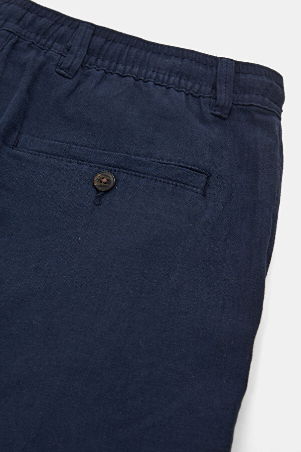 Slim Fit Navy Blue Slim Fit Cotton/Linen Men's Trousers 5