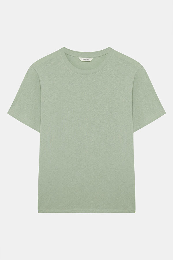 Açık Yeşil Bisiklet Yaka Keten Pamuk Erkek T-Shirt