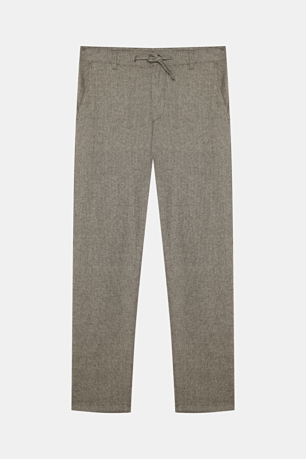 Slim Fit Brown Slim Fit Cotton/Linen Men's Trousers
