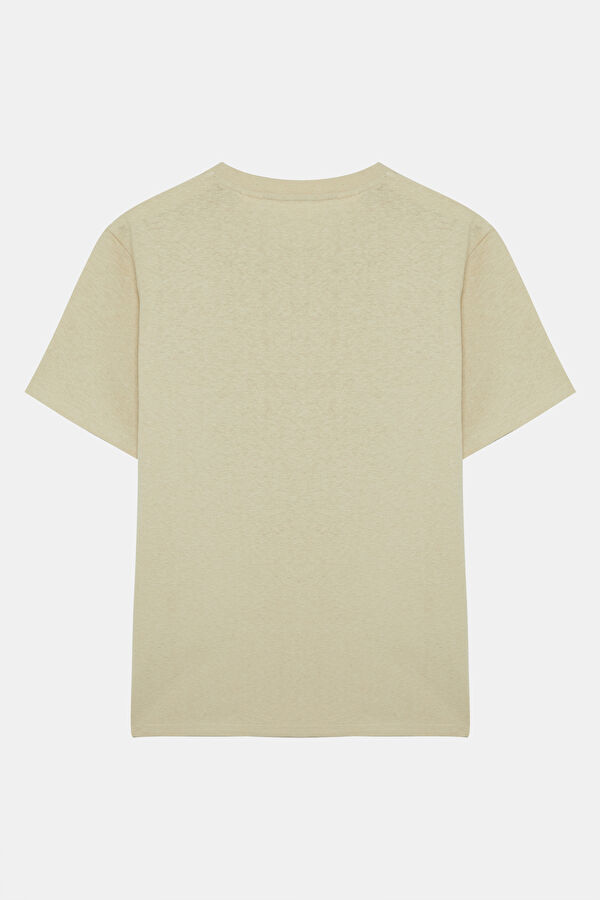 Beige Crew Neck Linen Cotton Men's T-Shirt 2