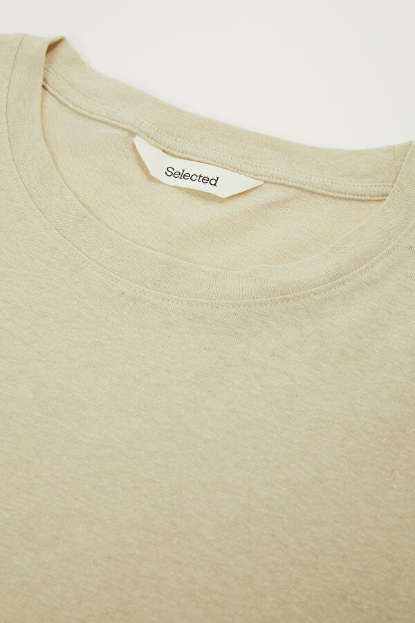 Beige Crew Neck Linen Cotton Men's T-Shirt 3