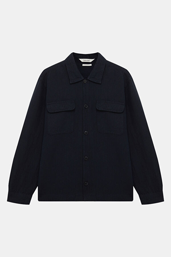 Navy Blue Linen Cotton Men's Shirt