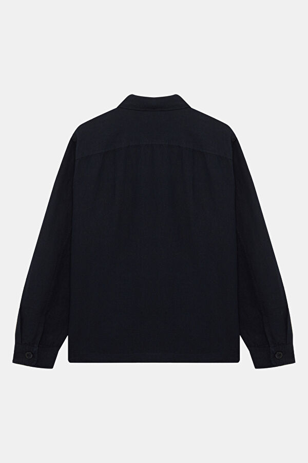 Navy Blue Linen Cotton Men's Shirt 2