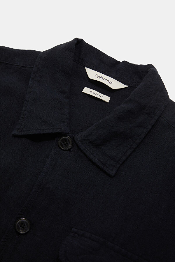 Navy Blue Linen Cotton Men's Shirt 3