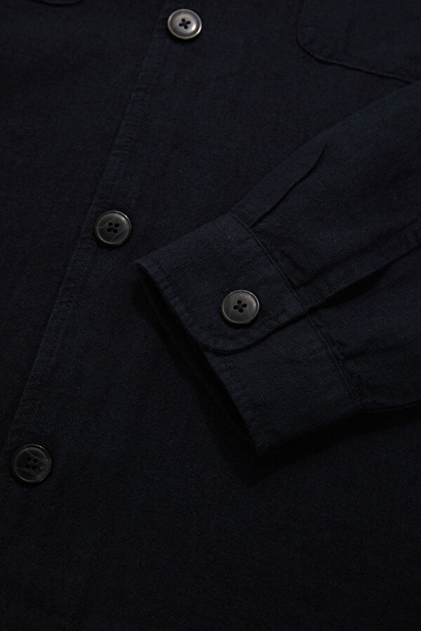 Navy Blue Linen Cotton Men's Shirt 4