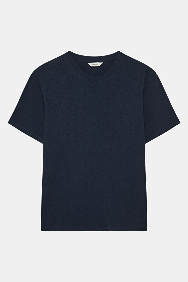 Navy Blue Crew Neck Linen Cotton Men's T-Shirt
