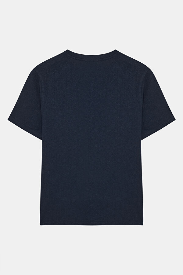 Navy Blue Crew Neck Linen Cotton Men's T-Shirt 2