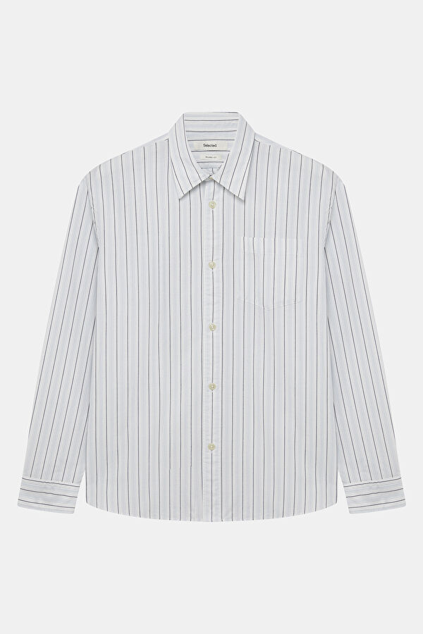 Relax Fit White Striped Men's Shirt