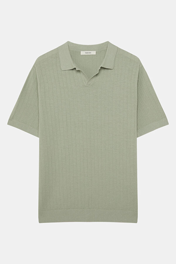 Açık Yeşil Polo Yaka Pamuk/Keten Erkek T-Shirt
