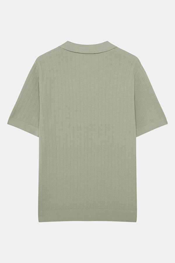 Açık Yeşil Polo Yaka Pamuk/Keten Erkek T-Shirt 2