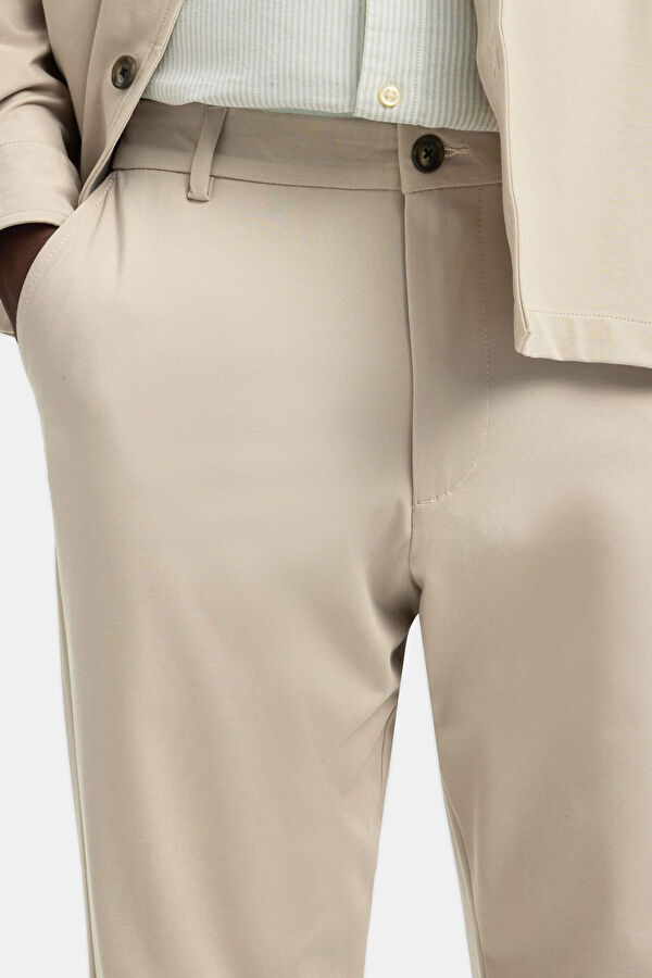 Dar Kalıp Bej Slim Fit Viskoz/Polyamid Erkek Pantolon 5