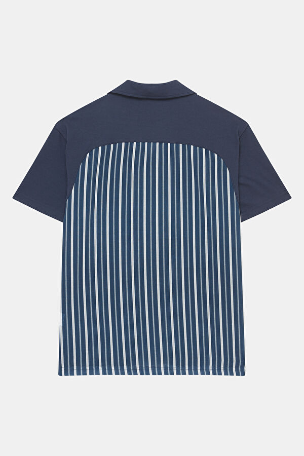 Navy Blue Resort Collar Men's Shirt with Trim Details 2