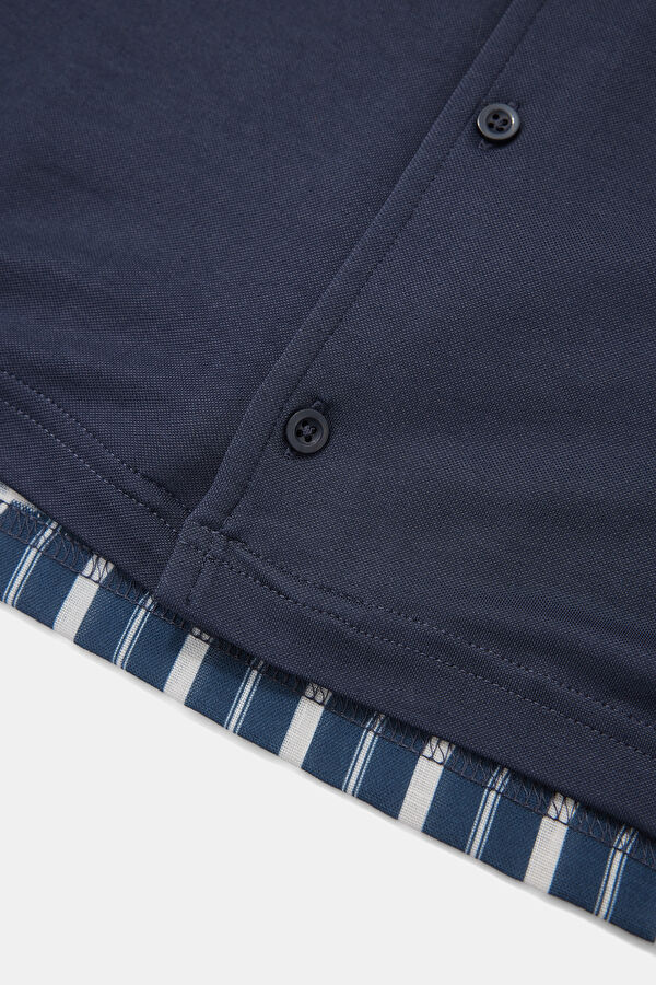 Navy Blue Resort Collar Men's Shirt with Trim Details 4