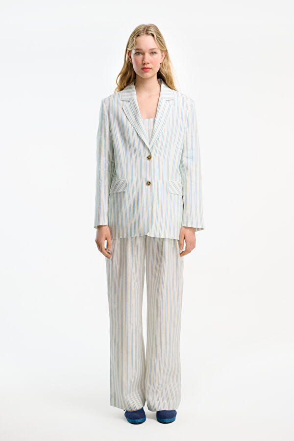 Multicolored Straight Linen Women's Pants