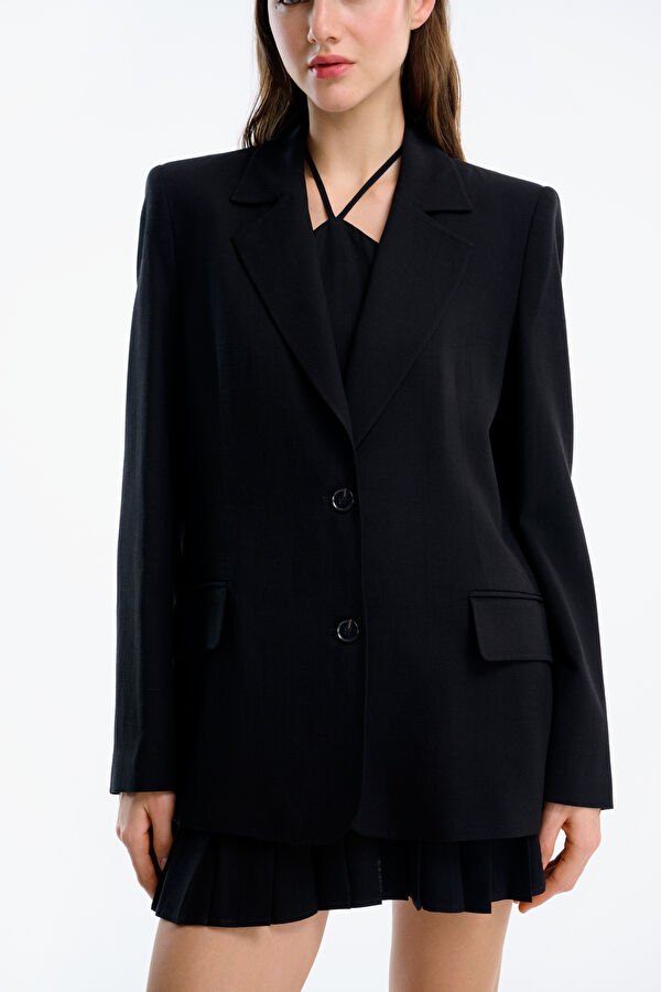 Black Buttoned Viscose Women's Jacket