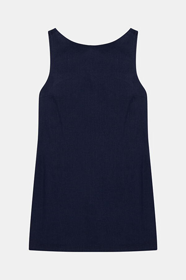 Navy Short Linen Women's Dress 3