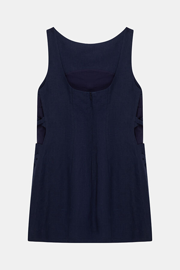 Navy Short Linen Women's Dress 4