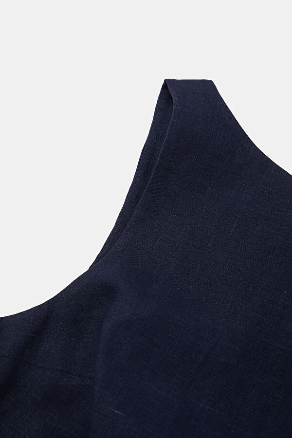 Navy Short Linen Women's Dress 5