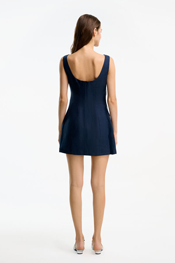 Navy Short Linen Women's Dress 2