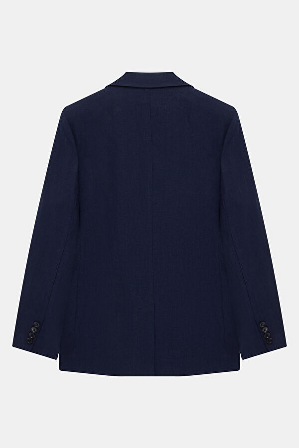 Navy Blue Buttoned Linen Women's Jacket 5