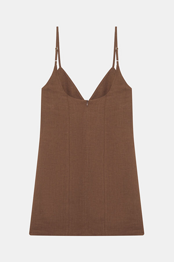 Brown Short Linen Women's Dress 4