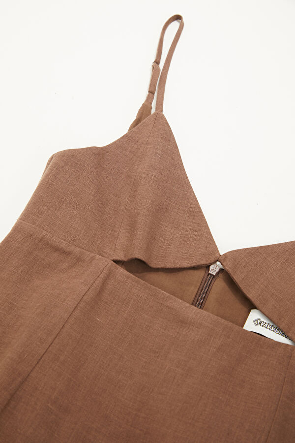 Brown Short Linen Women's Dress 5