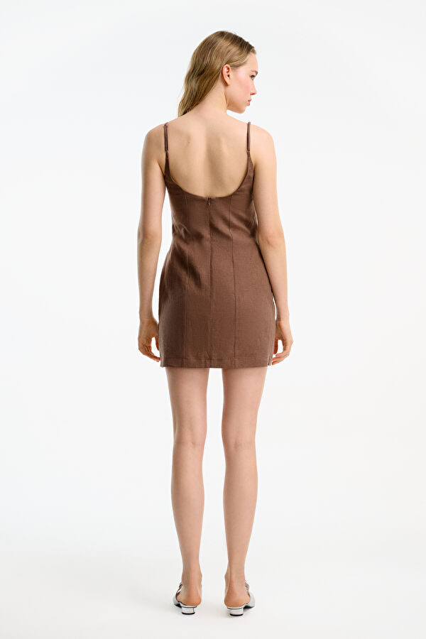 Brown Short Linen Women's Dress 2