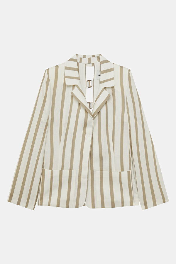 Beige Buttoned Linen Women's Jacket