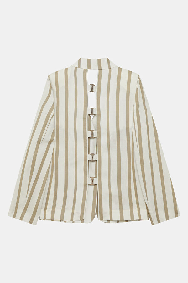 Beige Buttoned Linen Women's Jacket 2
