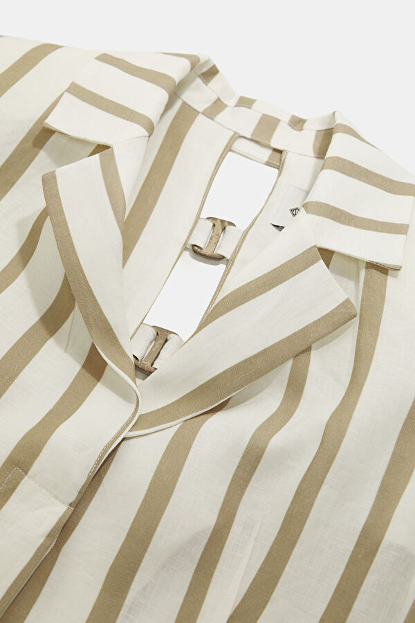 Beige Buttoned Linen Women's Jacket 3