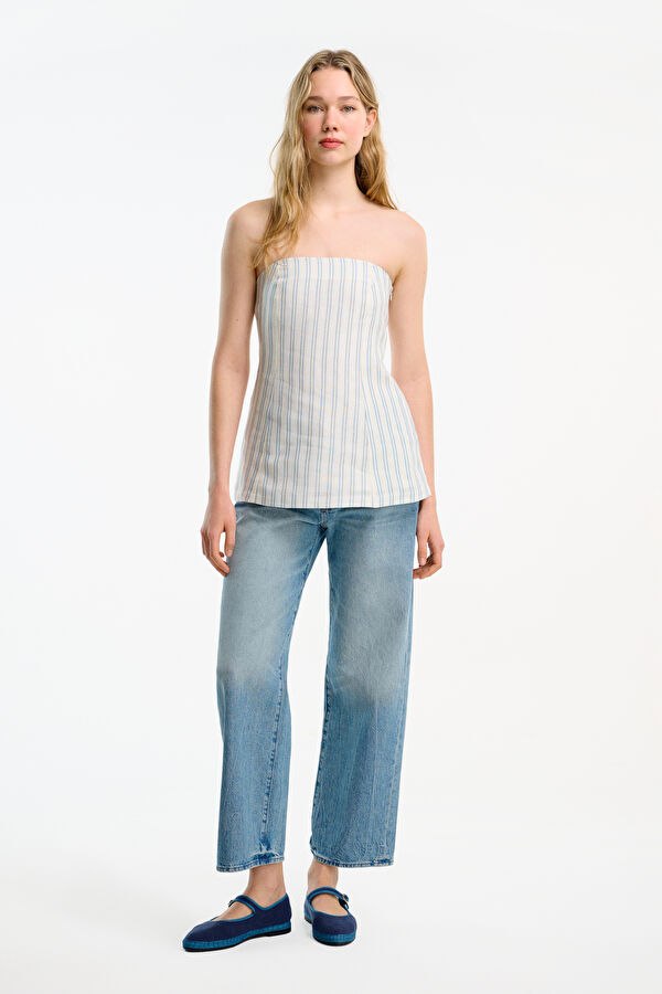 Multicolored Striped Sleeveless Linen Women's Blouse 3