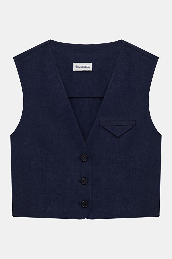 Navy Blue Linen Women's Vest 3
