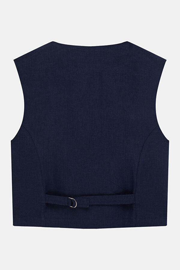Navy Blue Linen Women's Vest 4