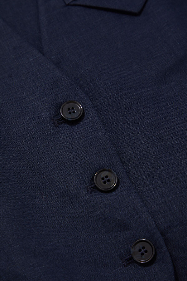 Navy Blue Linen Women's Vest 6