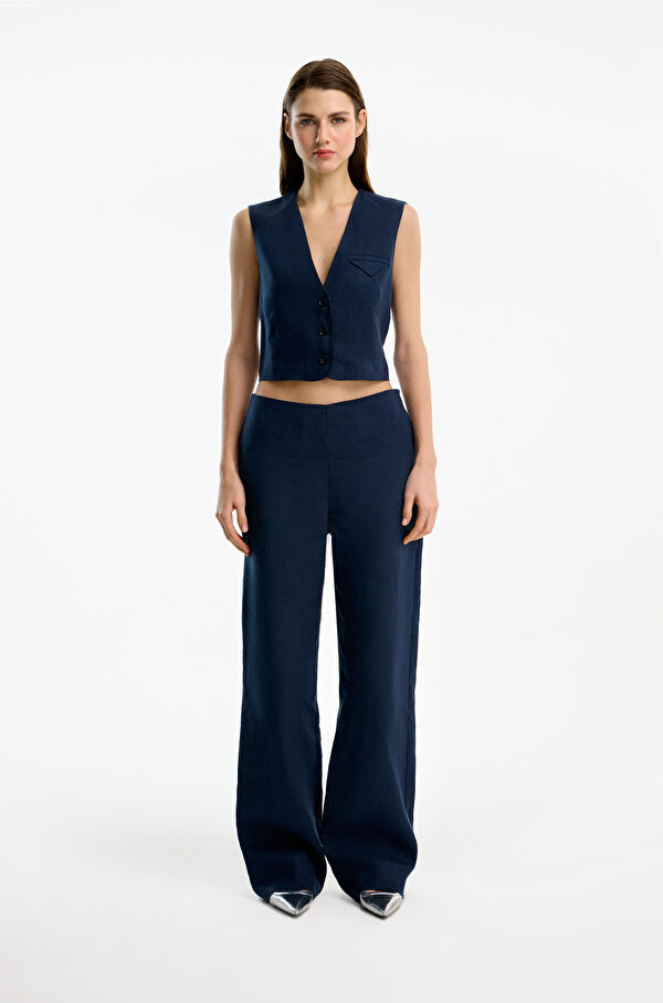 Navy Blue Linen Women's Vest 2