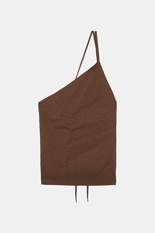 Brown Sleeveless Linen Blouse