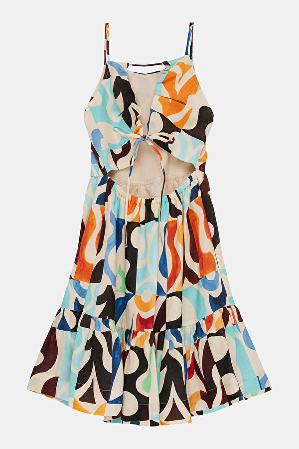 Multicolored Patterned Short Cotton/Linen Kids' Dress 2