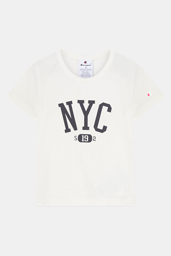 Cream Crew Neck Printed Kids' T-Shirt