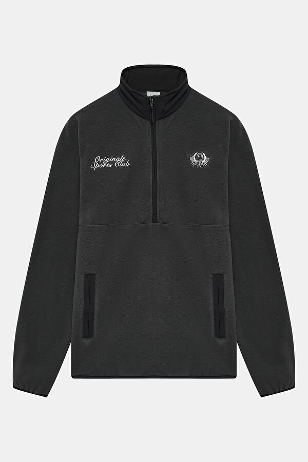Antrasit Relax Kalıp Dik Yaka Erkek Sweatshirt