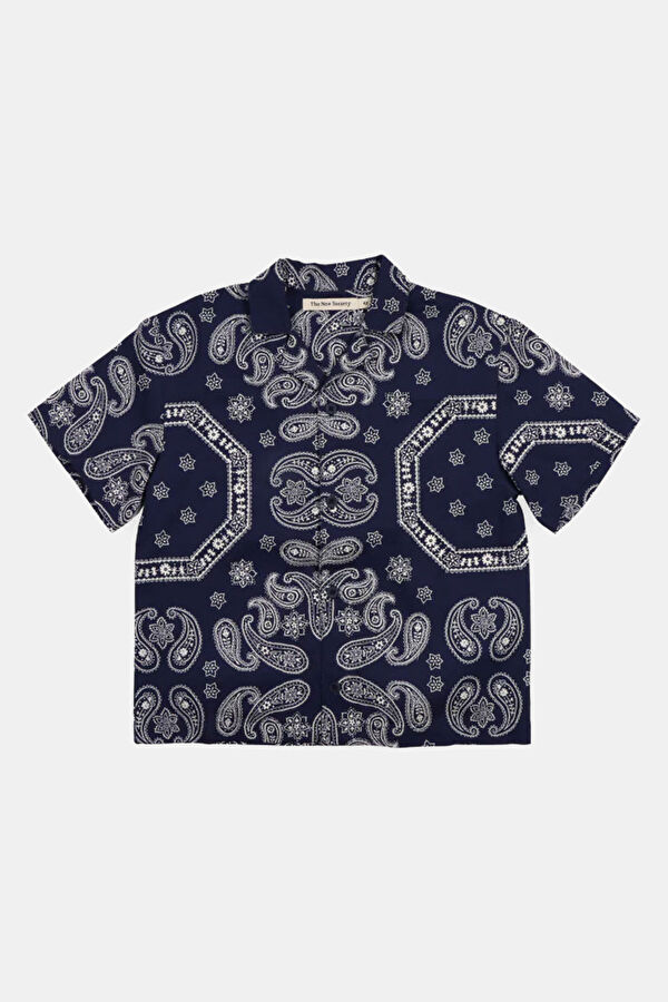 Navy Blue Shawl Pattern Kids Shirt