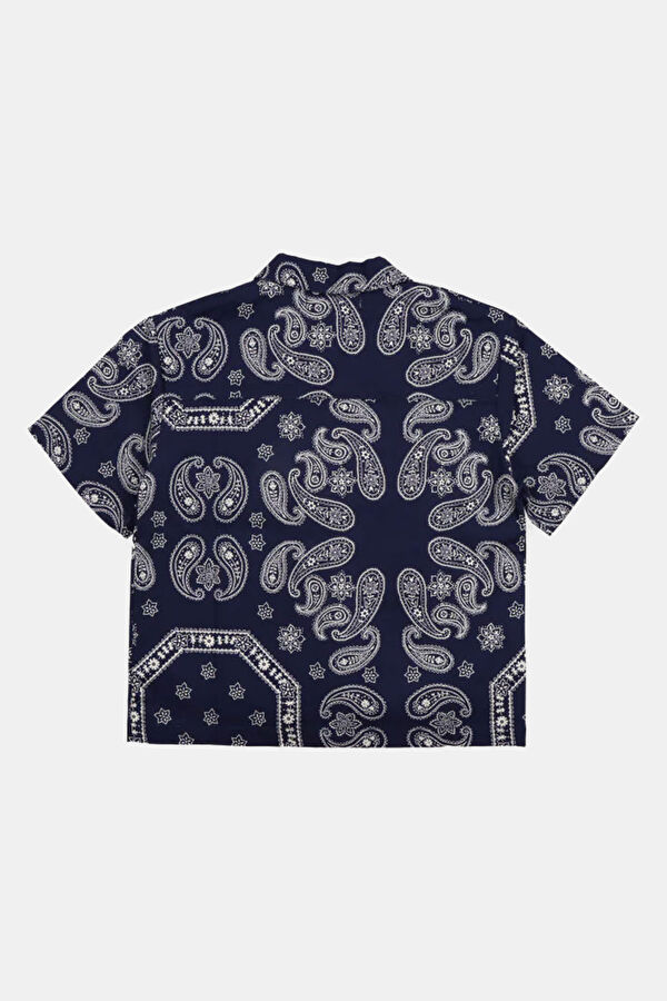 Navy Blue Shawl Pattern Kids Shirt 3