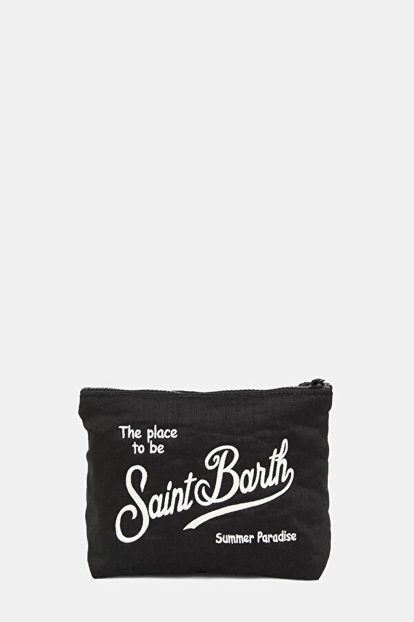 Aline Soft Dark Gray Embroidered Linen Bag 3