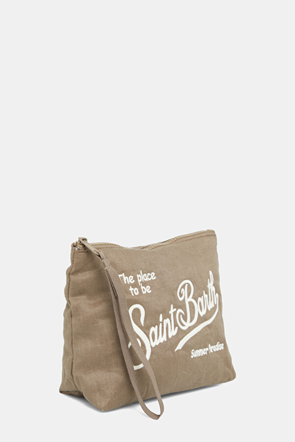 Aline Soft Grey Embroidered Linen Bag 2